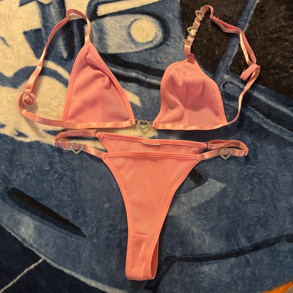 Pink Bikini Set with Heart Accents